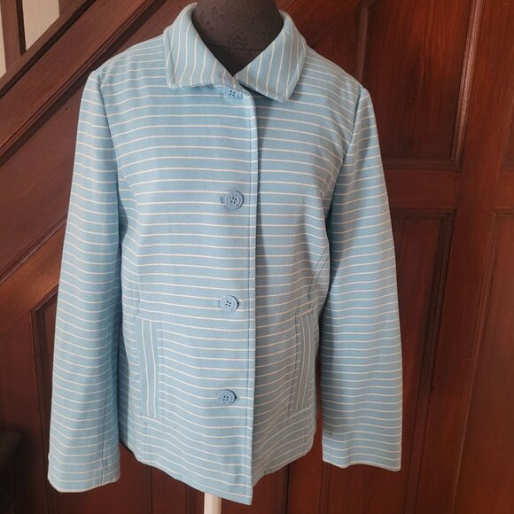 Talbots Jackets & Blazers - Talbots Womens Blue & White Striped Button-Front Jacket L Blazer